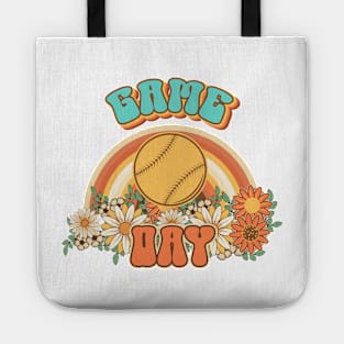 Groovy Baseball mom Retro game day gift for funny mother Vintage floral pattern Tote