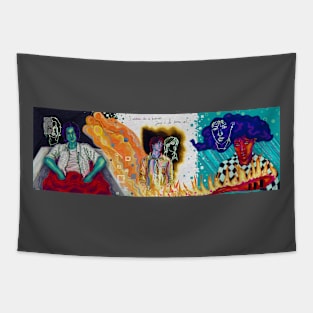 BTS Rapline triptych '23 surrealist painting Tapestry