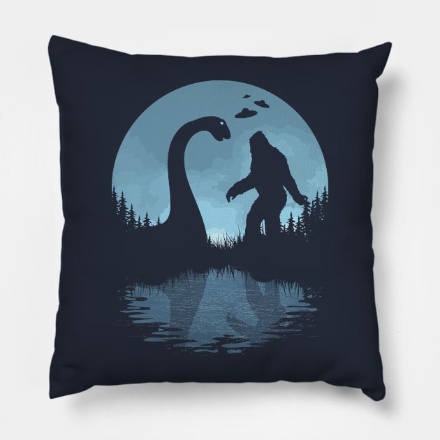 Bigfoot Loch Ness Monster Ufos Pillow by Tesszero