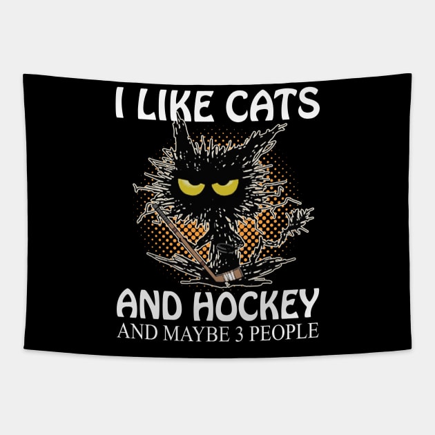 I Like Cats And Hockey And Maybe 3 People Tapestry by Rochelle Lee Elliott