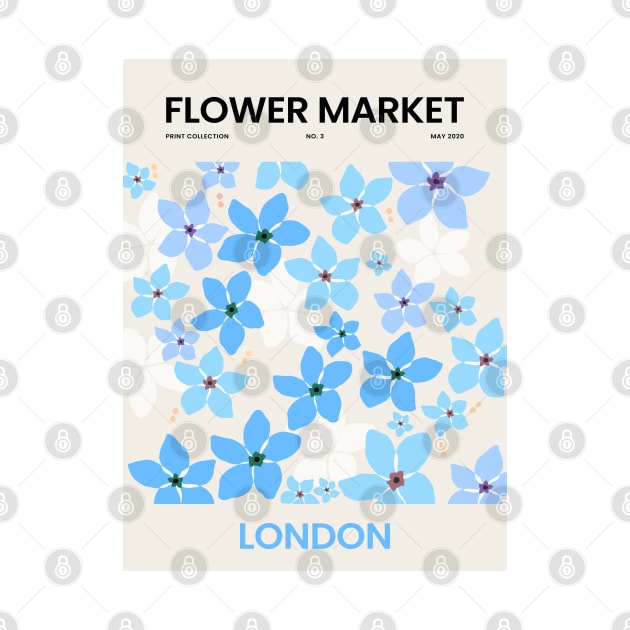 Flower Market Blue White London Illustration by VanillaArt