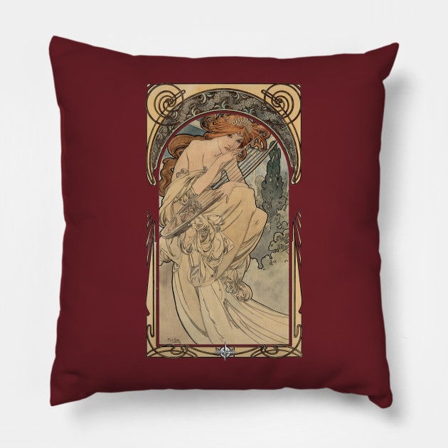 Allegorie de la Musique by Alphonse Mucha Pillow by Hiraeth Tees