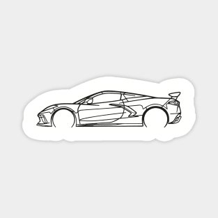 Black C8 Corvette Racecar Side Silhouette Outline Black Supercar Sports car Racing car Magnet