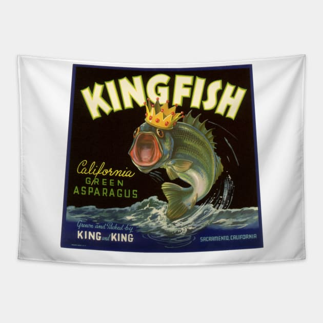 Vintage Kingfish Green Asparagus Label Tapestry by MasterpieceCafe