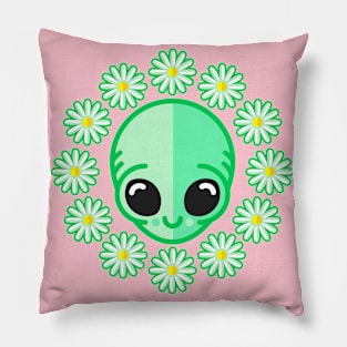 Happy Alien Daisy Pillow