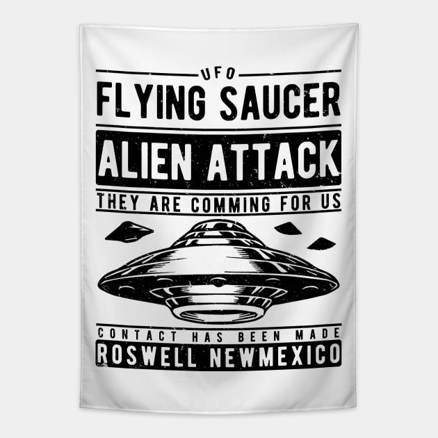 Flying Saucer Alien Attack Tapestry by JakeRhodes