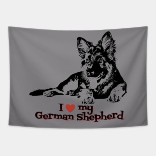 I Love My German Shepherd Cute German Shepherd Puppy Ink Art Tapestry