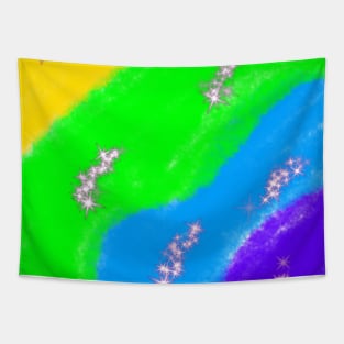 Blue green yellow watercolor abstract art Tapestry