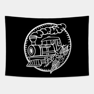 Black train driver train driving design locomotive railway railroad Tapestry