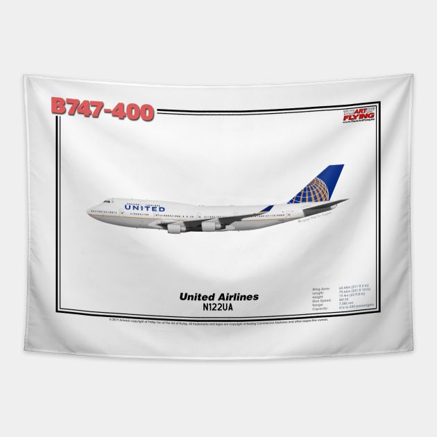 Boeing B747-400 - United Airlines (Art Print) Tapestry by TheArtofFlying