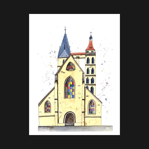 gothic church in Germany whimsical watercolor painting by Sandraartist