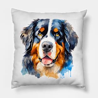 Bernese Mountain Dog Watercolor Portrait Pillow