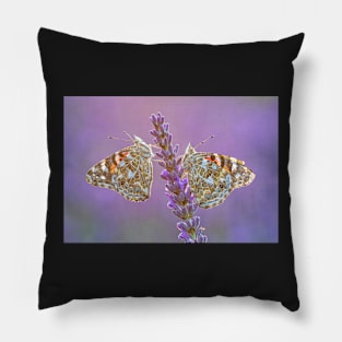 Two Painted Lady Butterflies on a Lavender Flower Pillow