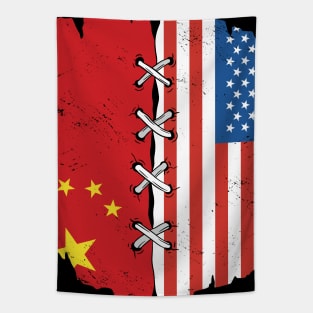 Proud Chinese American Heritage // China & USA Flags Tapestry