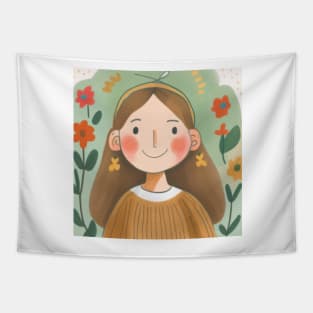 Cute girl with flower Tapestry