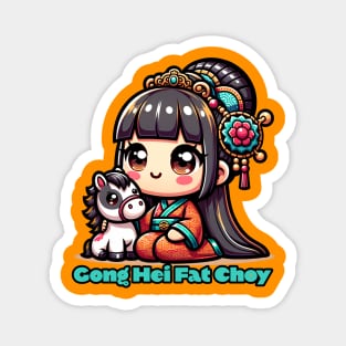Kawaii Chinese New Year Horse and Girl Magnet