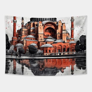 Hagia Sophia Mosque Turkey Rainy Day Vintage Retro Travel Tourism Tapestry