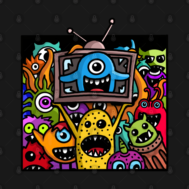 Monsters Doodle Old TV by RetroArtCulture