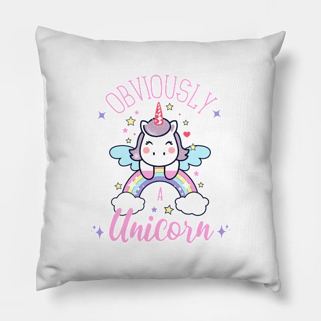 Obviously A Unicorn, Cute Unicorn On A Rainbow Pillow by Sublime Art