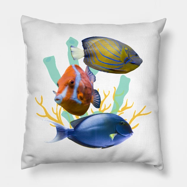 Colorful Marine Fish, Nice design for Marine Fish Keeper Pillow by Abstractdiva