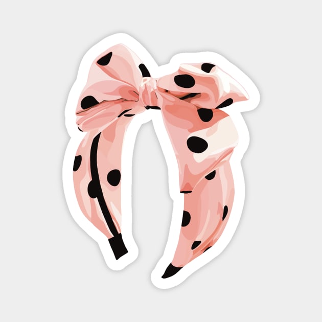 Light blush pink bow headband with black polka-dot on the fabric Magnet by Tana B 