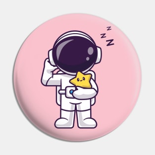 Cute Astronaut Sleepy Holding Cute Star Cartoon Pin