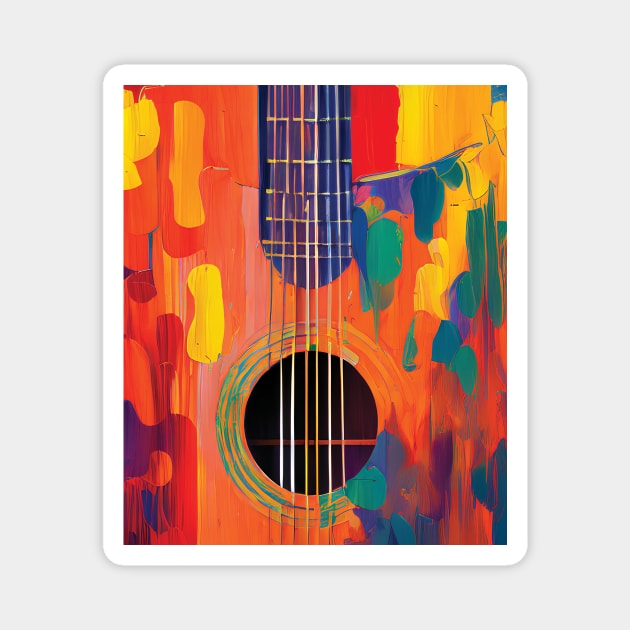 Acoustic Guitar Portrait Modern Oil Painting Style Digital Art Magnet by Analog Designs