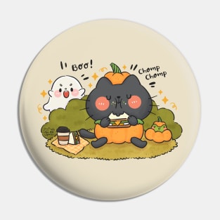 Black Cat with Pumpkin Costume Pin