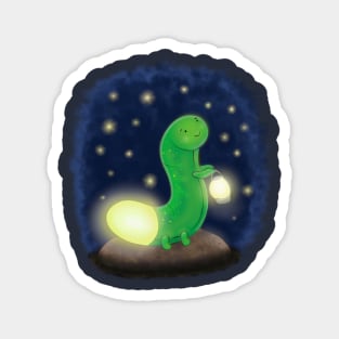 Cute green glow worm with lantern cartoon illustration Magnet