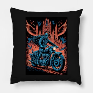 Skeleton Riding Motorbike Pillow