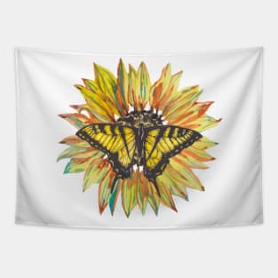 Watercolor sunflower and a butterfly Tapestry