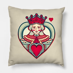 Retro Queen of Hearts Playing Card Graphic Pillow