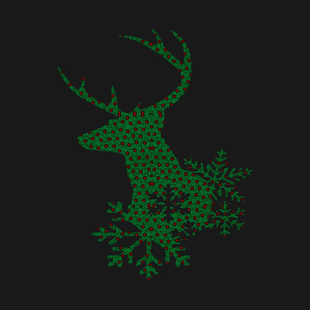 Red Flowers Green Deer Christmas Pattern by Atteestude