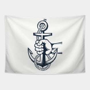 Sailor hand holds an anchor with rope Tapestry