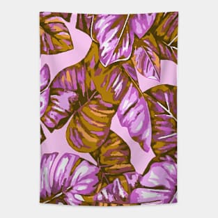 Tropical Leaves Of Banana and Monstera Lilac Ochre Cut Out Tapestry