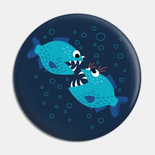 Funny Gossiping Blue Piranha Fish Pin