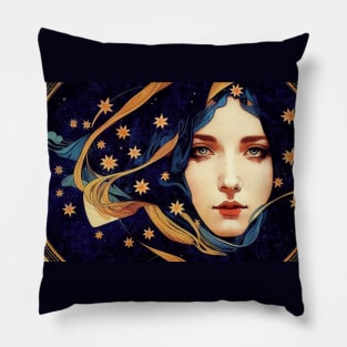 Goddess of The Stars, Art Nouveau, Vintage, Mucha, Gilded Age Pillow