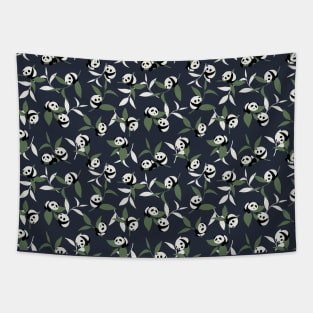 Cute Panda and Leaves Art Pattern Black Ver Tapestry