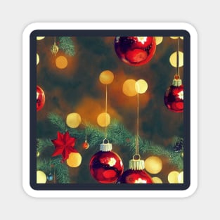 Watercolor Christmas Tree with Ball Ornaments and Lights Bokeh Magnet