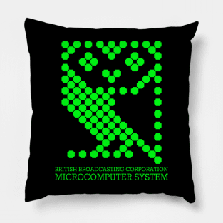 BBC Microcomputer 1980s Owl Logo in Green Pillow