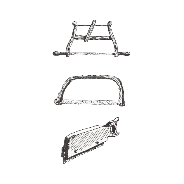 Saws, vintage book illustration from "Old Ways of working wood - The techniques and tools of a time-honored craft" by Alex W. Bealer 1980 by One Eyed Cat Design