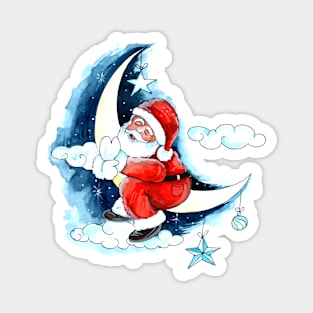 Santa Claus Moon Watercolor Magnet