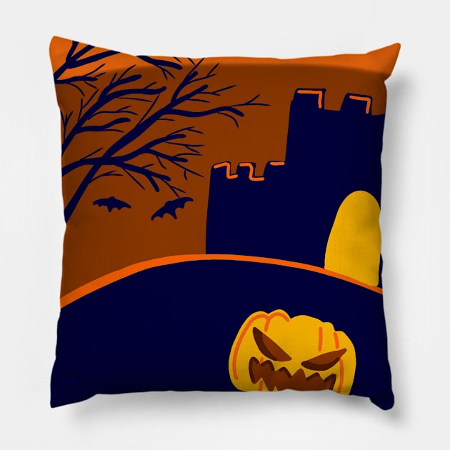 Halloween Castle Pillow by BarnawiMT