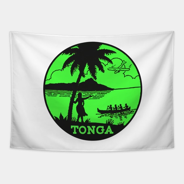 TONGA VINTAGE TRAVEL CANOE SEA PLANE SOUTH PACIFIC POLYNESIA Tapestry by TravelTime