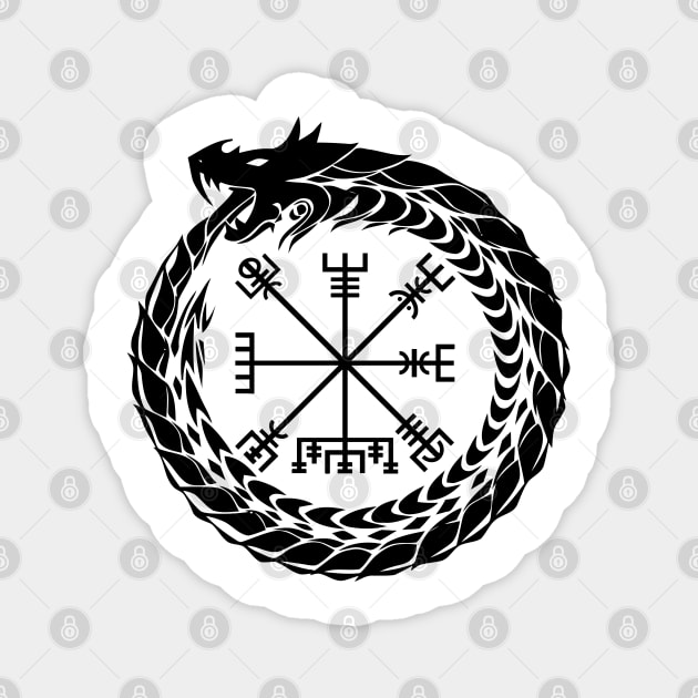 Ouroboros and Vegvisir (black symbol) Magnet by Vikingnerds