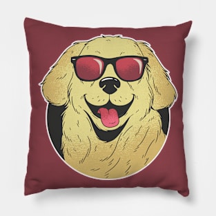 Cool, Smiling Golden Retriever with Sunglasses Pillow