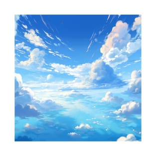 Animated Blue Cloudy Sky Anime Manga Style Kawaii Cute Beautiful Clouds Nature T-Shirt