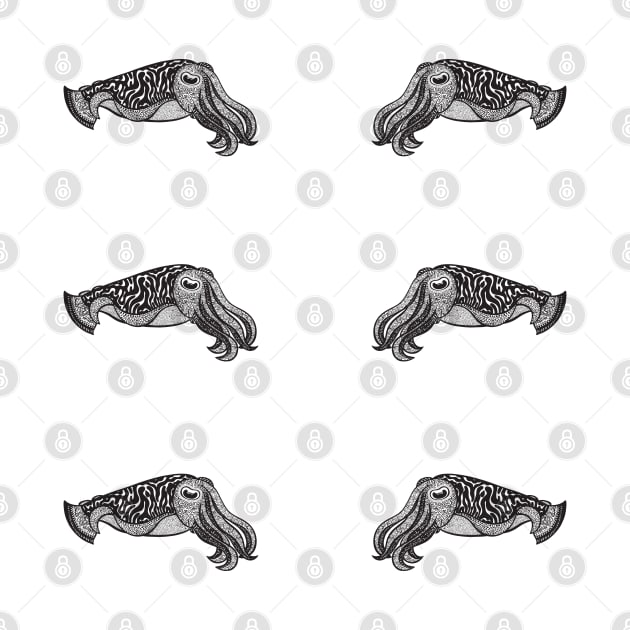 Cuttlefish Set - 6 Cuttlefish - cute ocean animal pattern or sticker set by Green Paladin