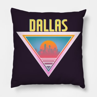 Dallas City Skyline Silhouette Sunrise Retro 80's / 90's Vaporwave Aesthetics - Bright Vintage Design For Sunny Summer Days Pillow