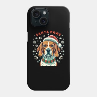 Cute beagle dog with christmas hat, Santa paws text Phone Case